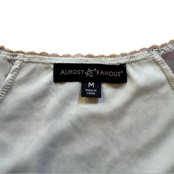 Almost Famous Y2K Lace Cami Babydoll Top Fairy Sheer Lined Floral Cap Sleeve Top - Picture 6 of 7